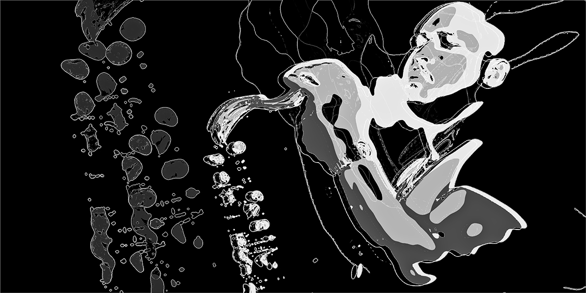 Schwarzweiß-Saxophonporträt von Abraham Burton in einer zweiten grafischen Nahsicht, gesehen und bearbeitet von Hans Kahlmopz für STILLER JAZZ